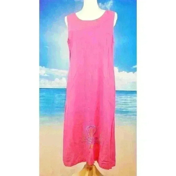 AKC Womans PINK Maxi Sun Dress Long Beach Swim Cover Lightweight zipper size Lg - Picture 2 of 5